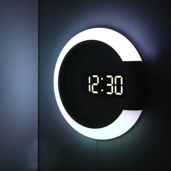 3D LED Digital Mirror Hollow Wall Clock