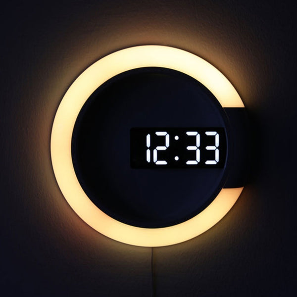 3D LED Digital Mirror Hollow Wall Clock