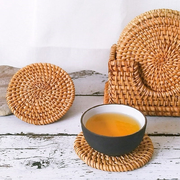 Round Natural Rattan Cup Mat