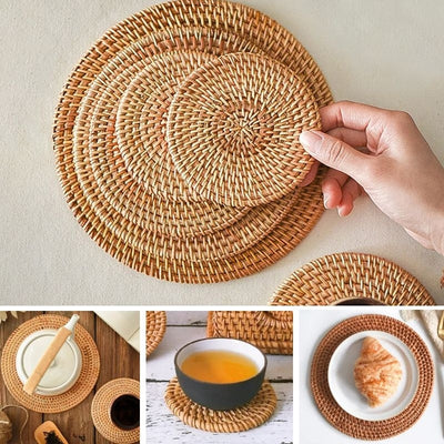 Round Natural Rattan Cup Mat